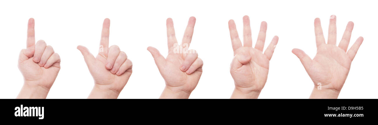 hand sign set: counting one, two, three, four, five Stock Photo