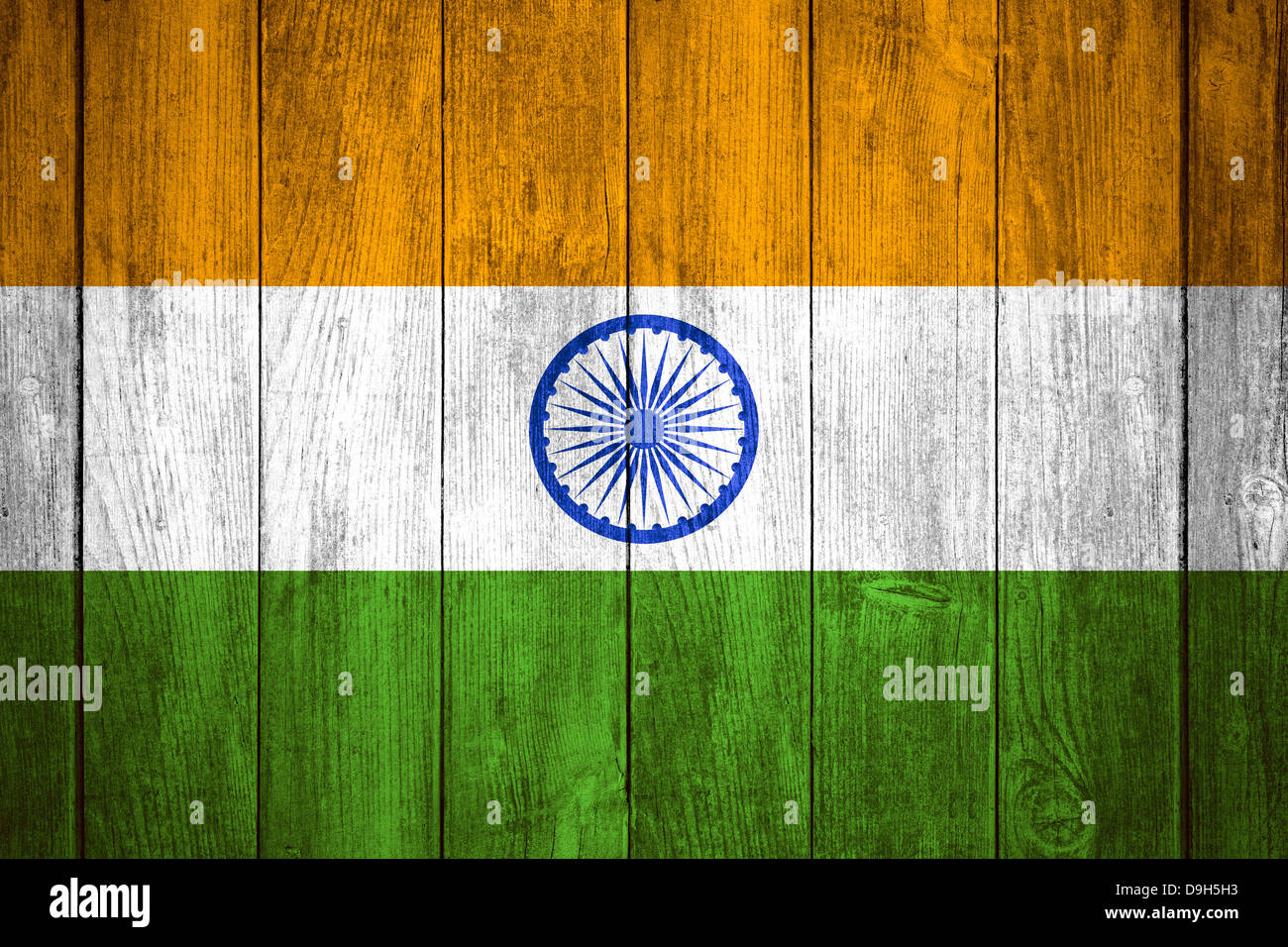 India flag or white, blue and red or Indian banner on wooden background
