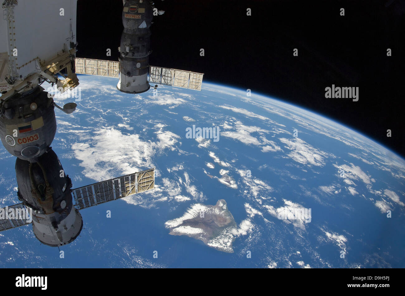 View from space showing part of the Hawaiian Island chain. Stock Photo