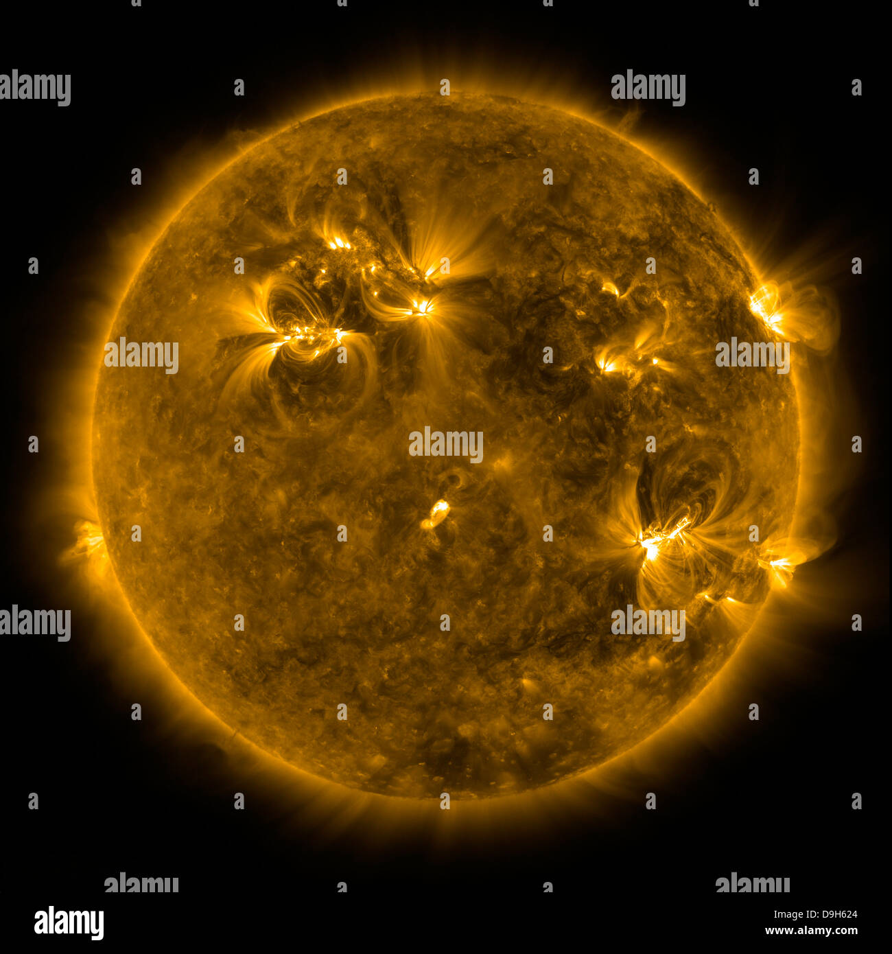 February 17, 2011 - Solar activity on the Sun. This image shows the quiet corona and upper transition region of the Sun. Stock Photo