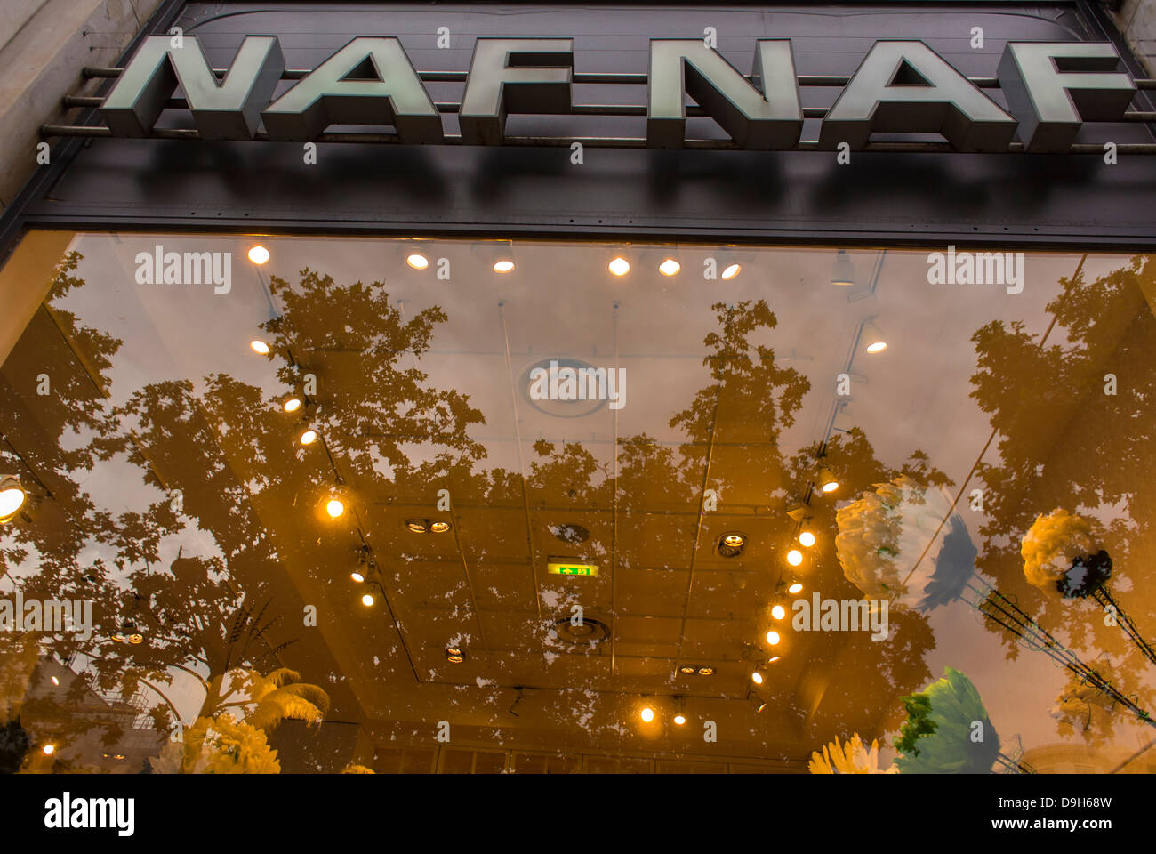 Paris, France, Detail, CLose up of Store Sign Window 'Naf Naf', Local French Clothing Brand, Shopping on the Avenue Champs-Elysees Stock Photo