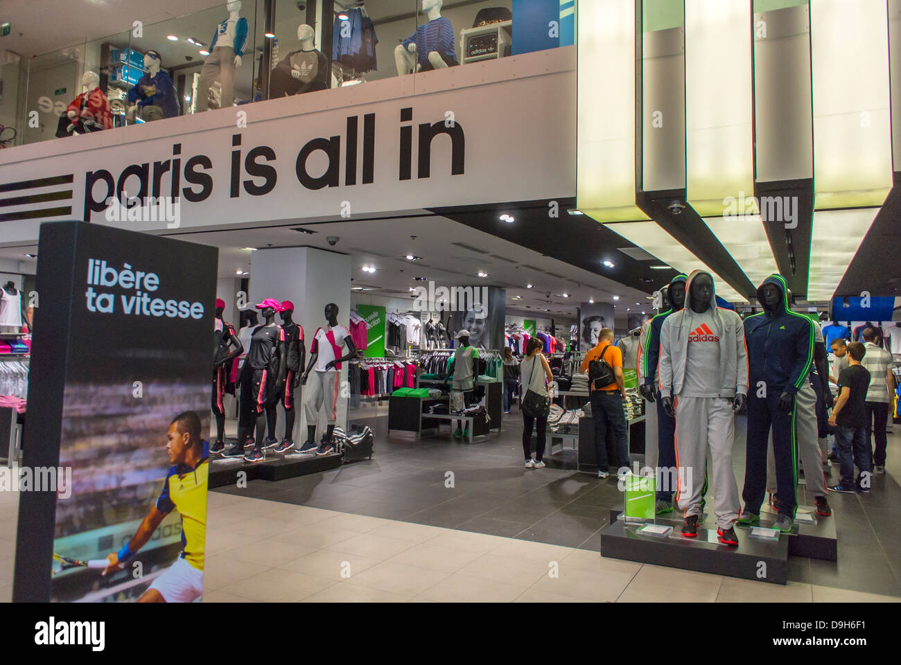 Paris, France, Interior Shops, Adidas Sport Clothing Store, Shopping on the  Avenue Champs-Elysees, modern retail COMMERCIAL INTERIORS, fashion  mannequins, Sporting goods Stock Photo - Alamy