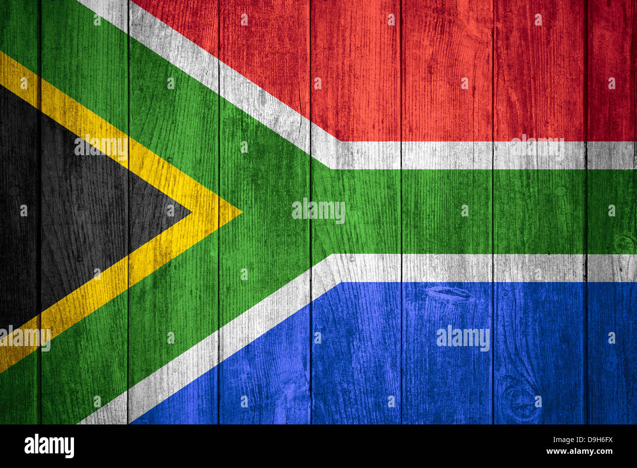 Republic of South Africa flag or black, yellow, green, white, red and blue  banner on wooden background Stock Photo - Alamy
