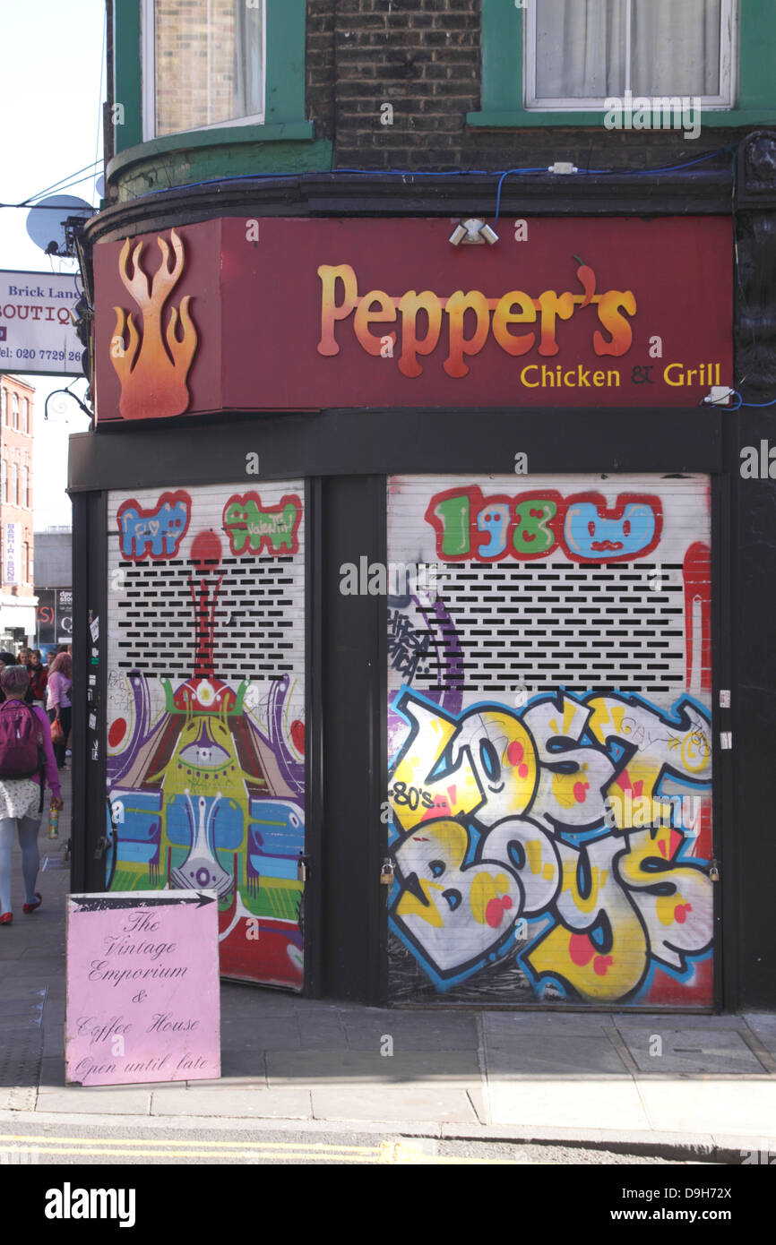 Graffiti on Fast Food Shop Brick Lane London Stock Photo