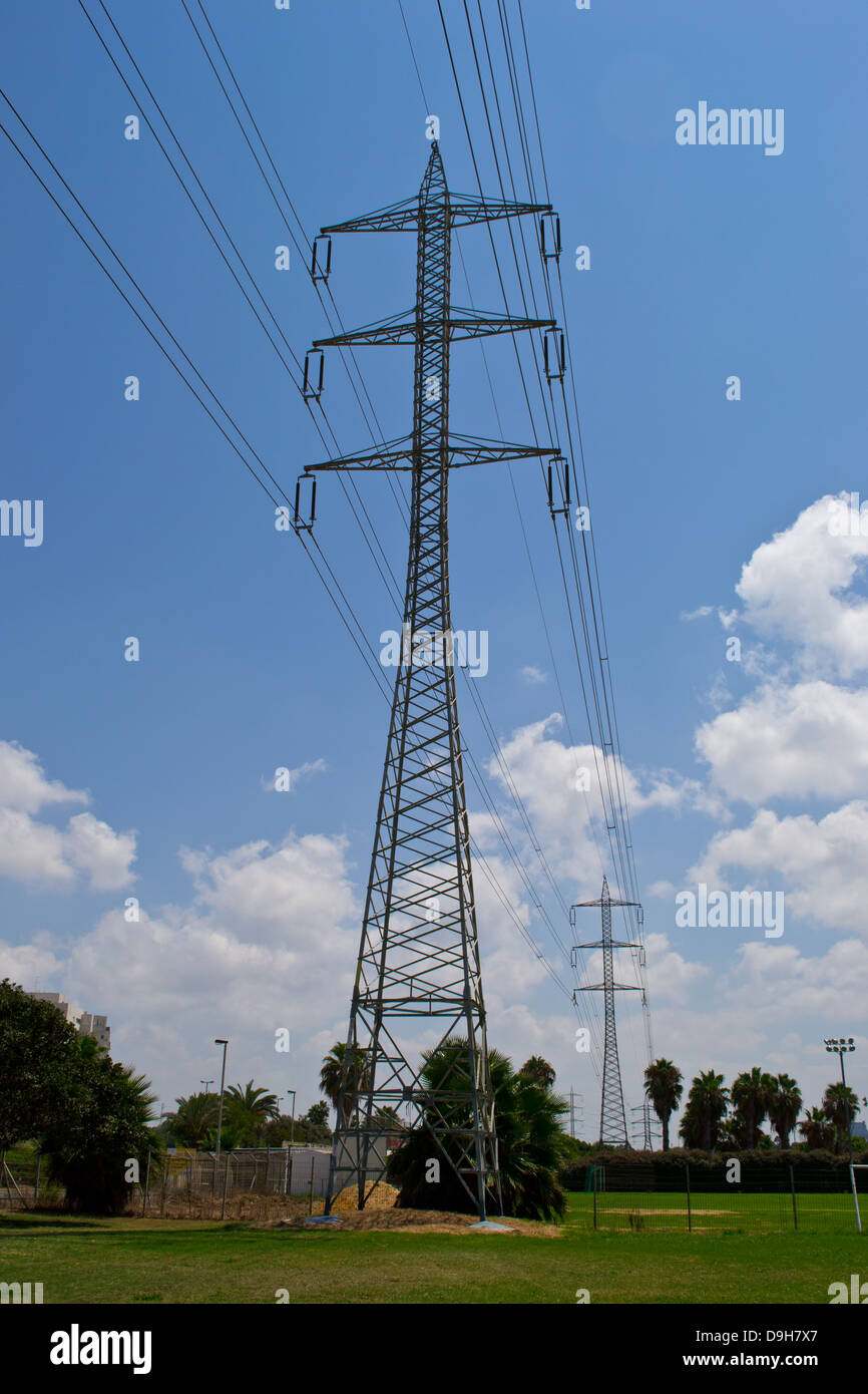 Metal power lines Stock Photo