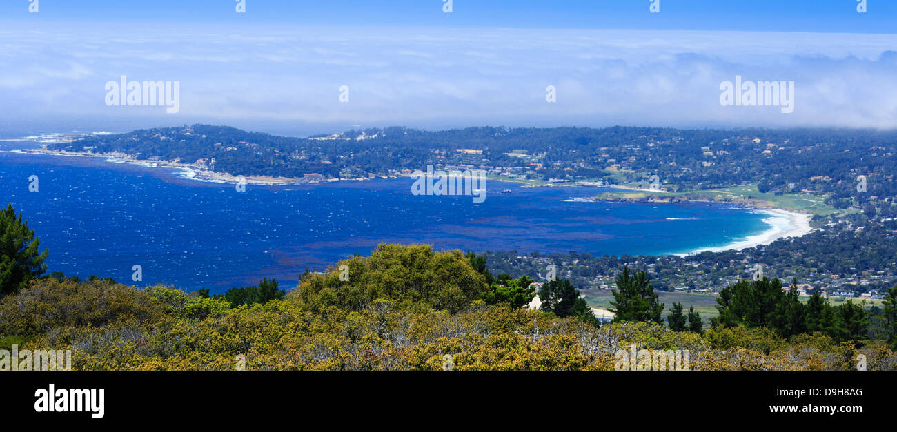 Rare elevated view of Carmel Bay, Beach and Pebble Beach in California