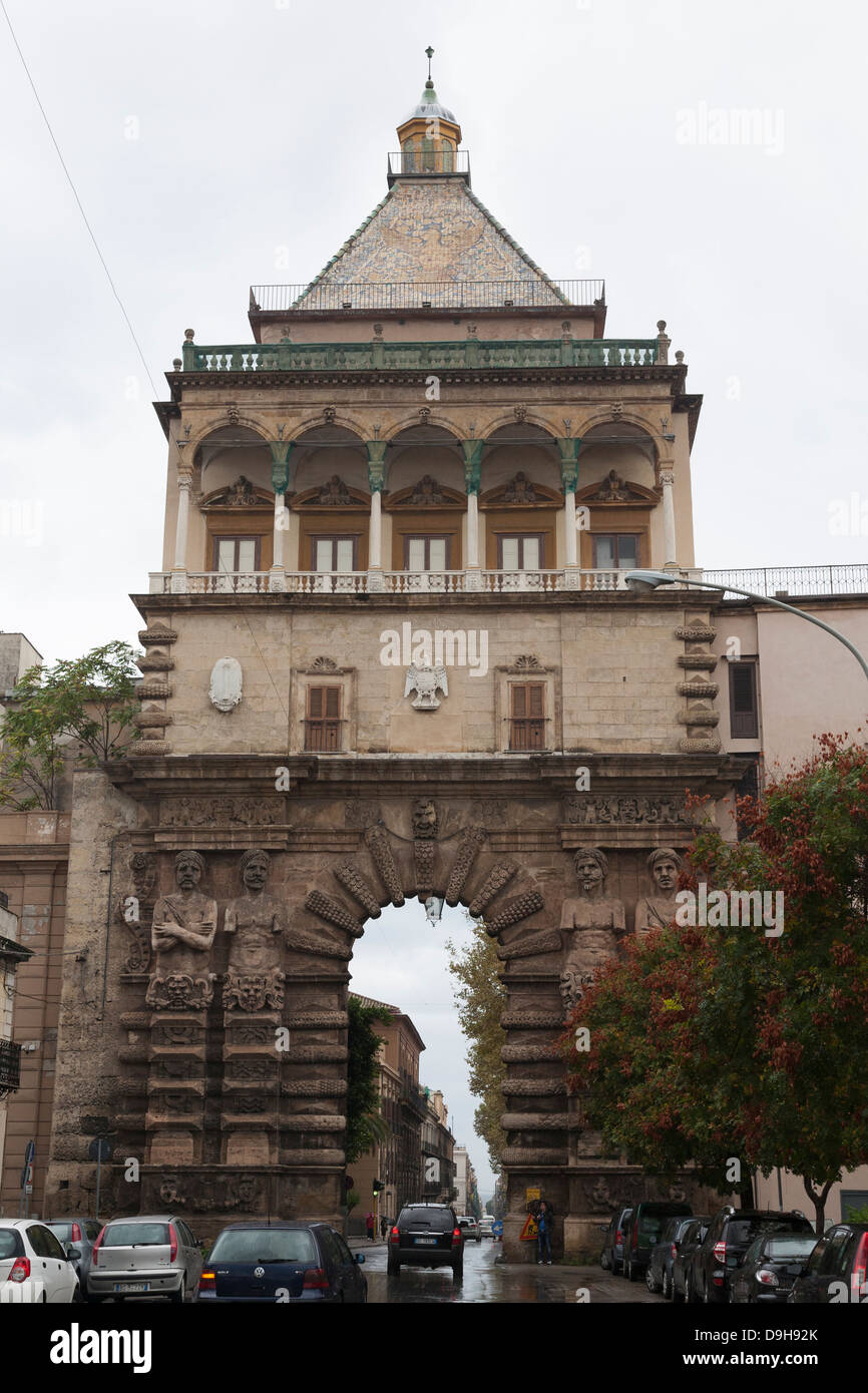 Porta Nuova City Gate, Palermo, Sicily, Italy Stock Photo