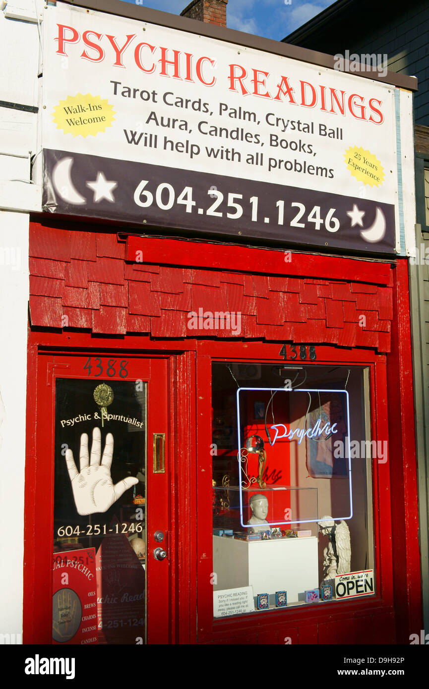 Psychic readings and occult shop on Main Street in Vancouver, BC, Canada Stock Photo