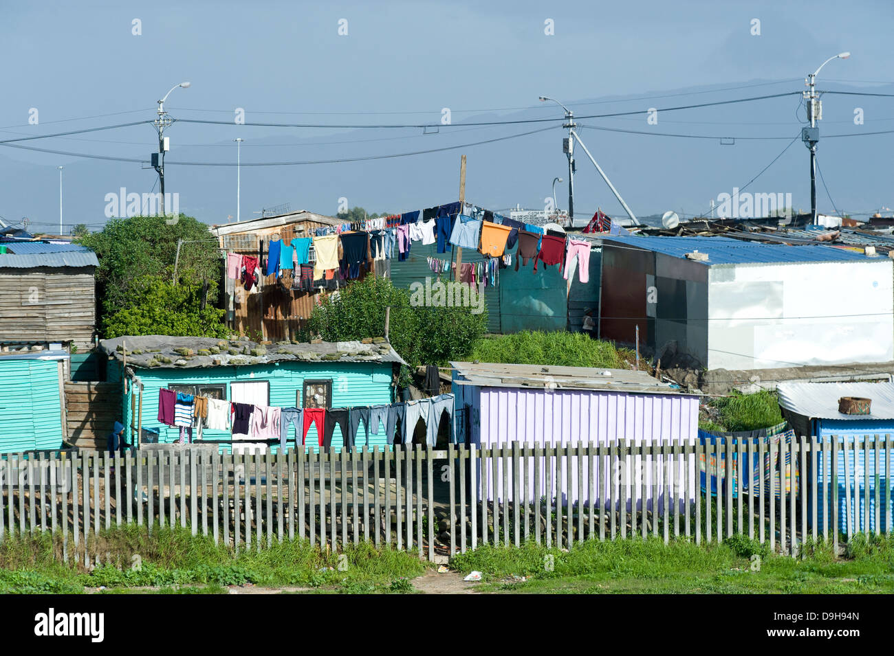 Township in Gugulethu area along N2 highway, Cape Town, South Africa Stock Photo