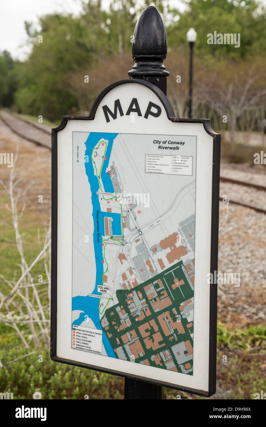 Map of north conway hi res stock - Conway River Walk Map South Carolina Usa D9H96X