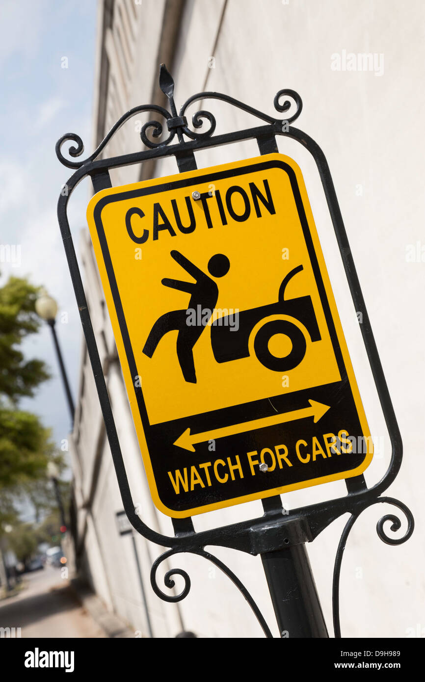 Caution, Watch for Cars ,Traffic Sign, USA Stock Photo