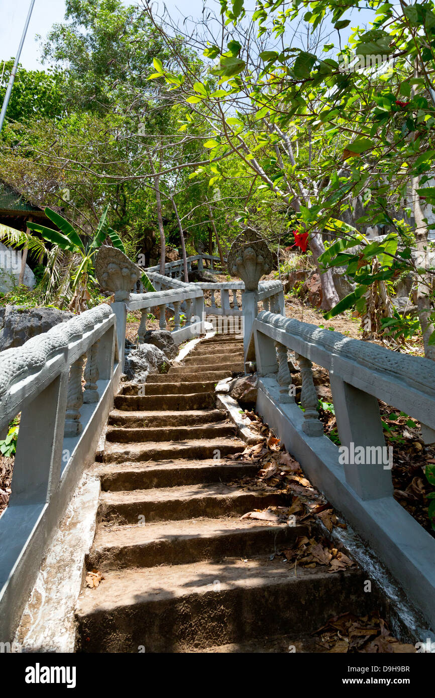 Stairways to the Phnom Ch'nork Caves in the Province of Kampot, Cambodia Stock Photo