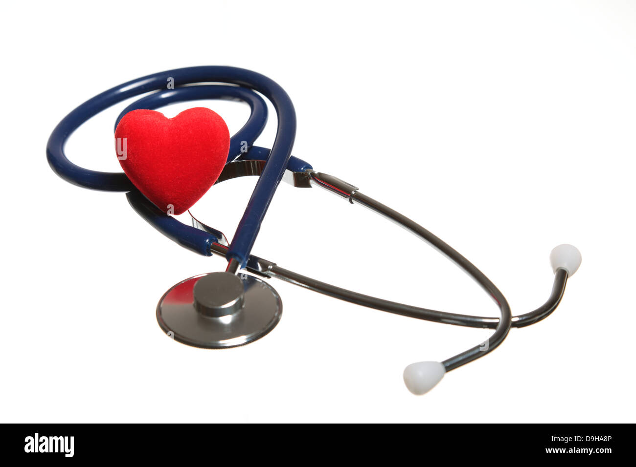 Red heart and a blue stethoscope on white background Stock Photo - Alamy