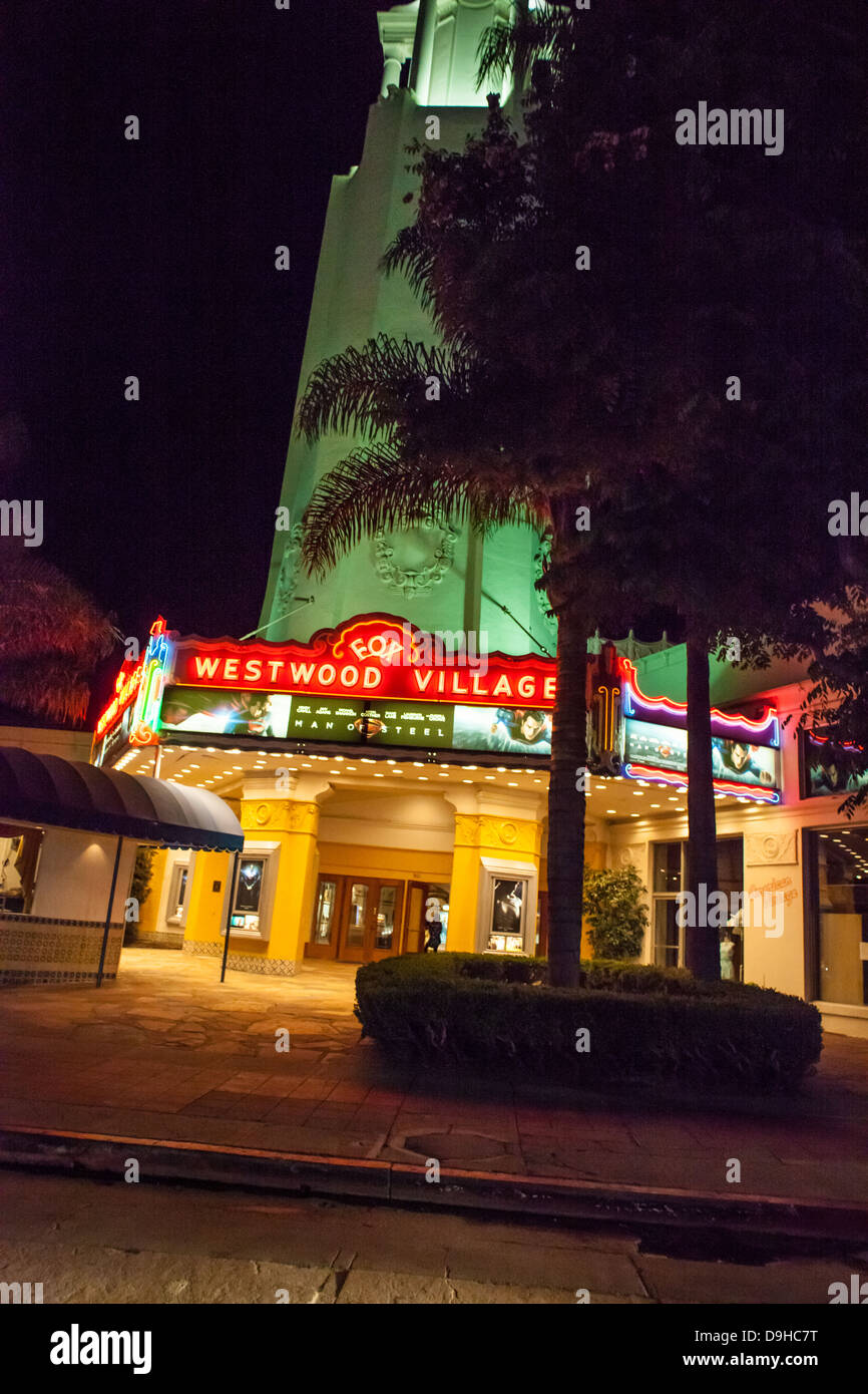 The Fox Westwood Village theater in Westwood California at night playing Man of Steel 19 June 2013 Stock Photo