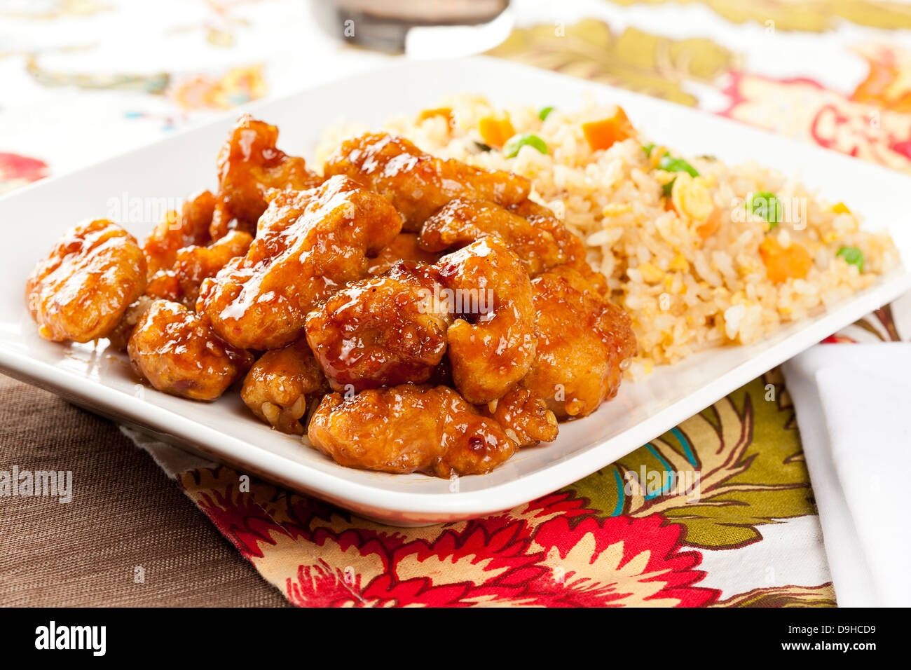 Homemade Orange Chicken with Rice on a background Stock Photo