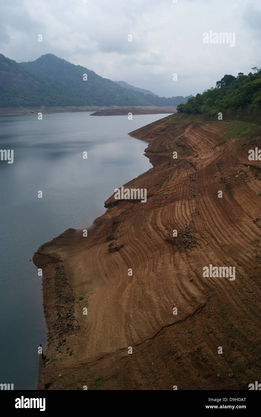 Thenmala Irrigation dam Reservoir during Summer drought season at Kerala India Stock Photo