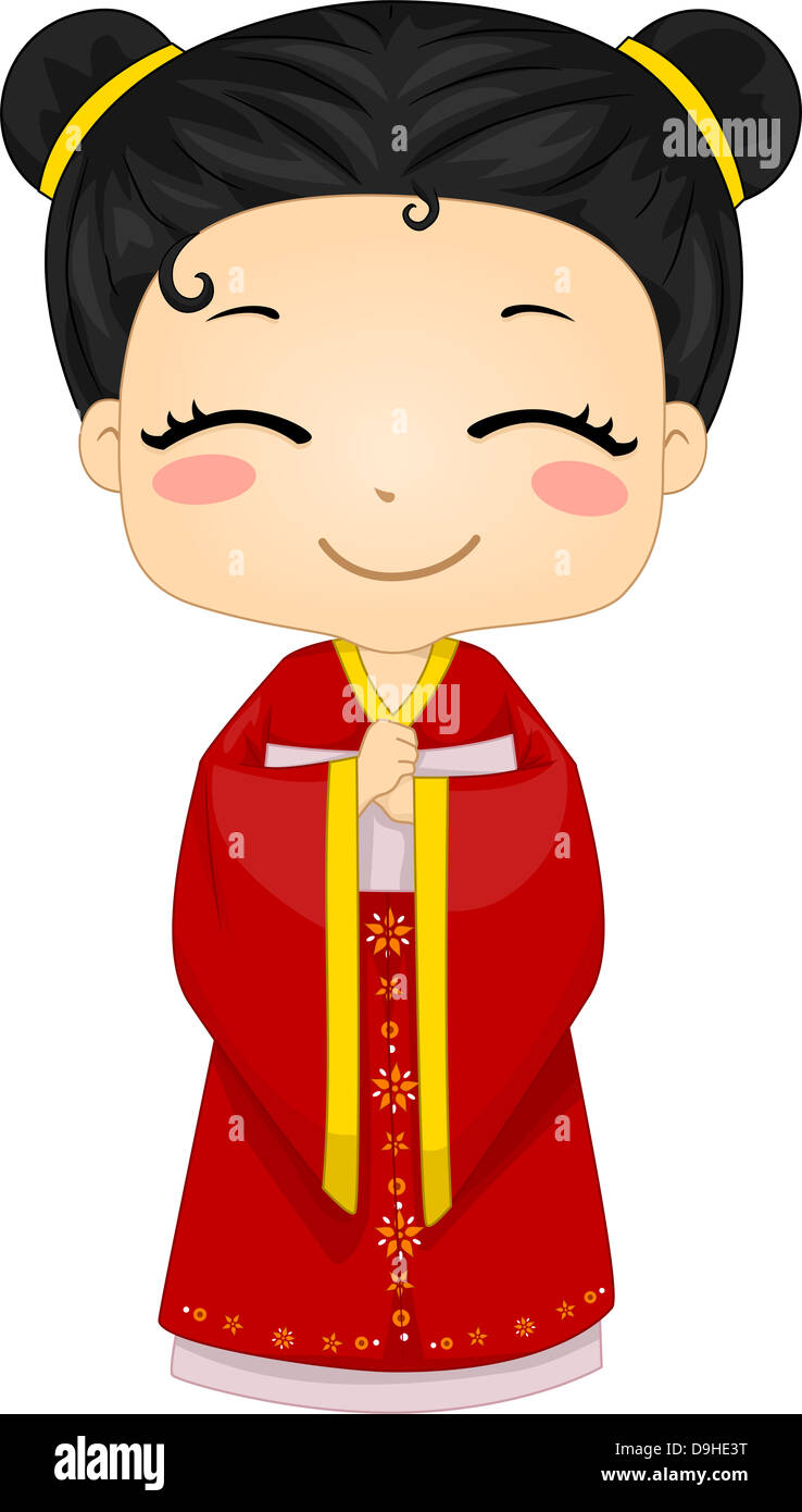 Illustration of Cute Little Chinese Girl Wearing Traditonal Costume  Cheongsam Stock Photo - Alamy