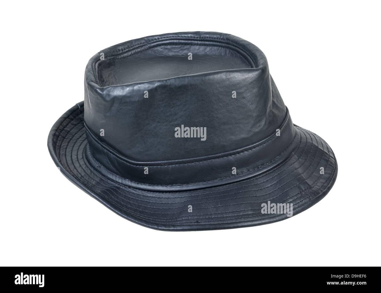 Black leather Fedora hat for an updated fashionable look - path included Stock Photo