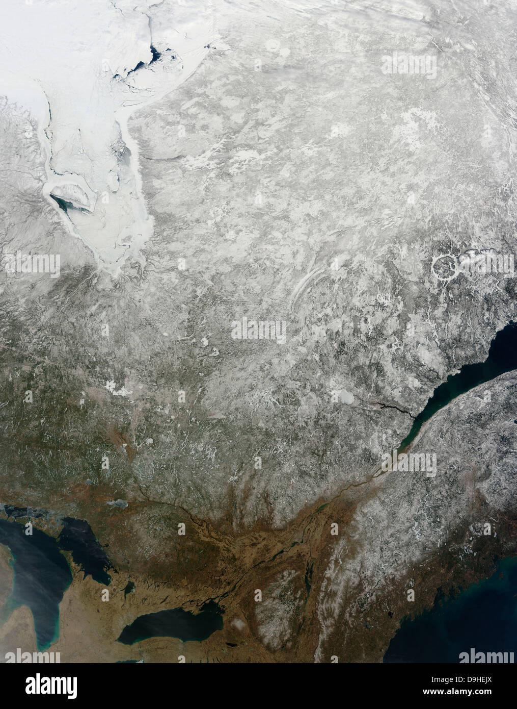 April 15, 2011 - Satellite view of Eastern Canada. Stock Photo