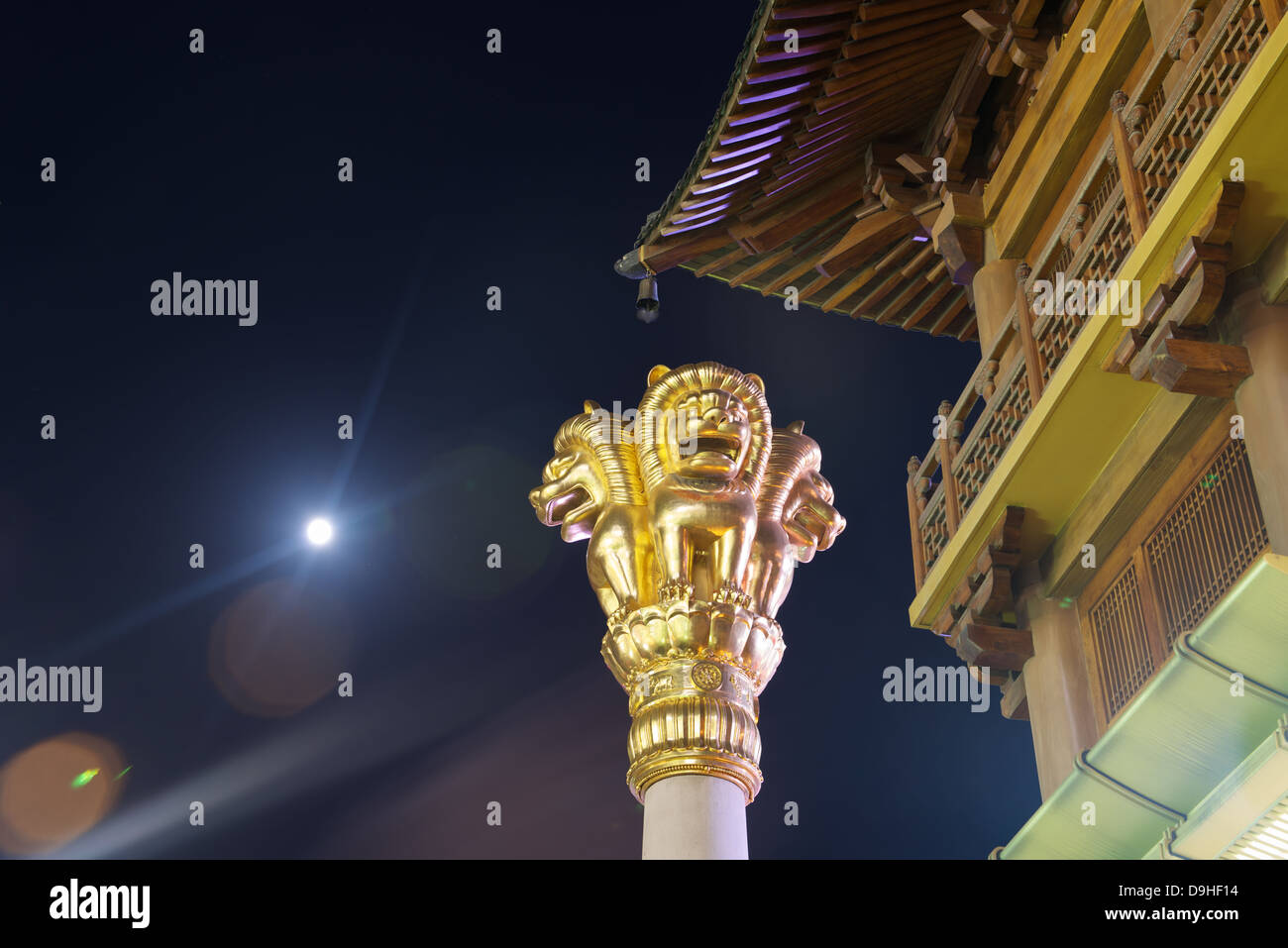 Golden Lion in Jingan Temple in Shanghai Stock Photo