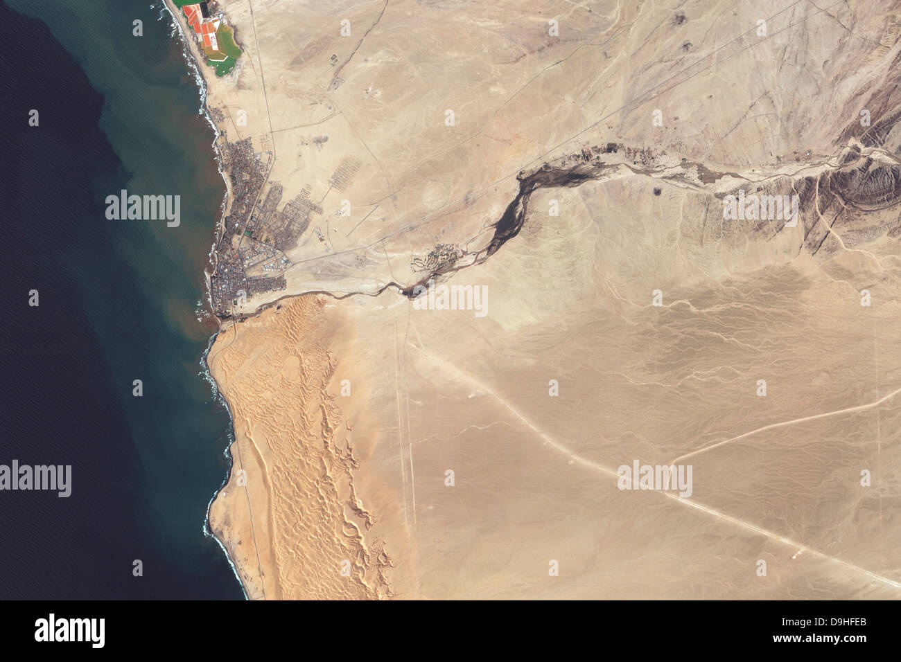 Satellite image of the Swakop River in the western part of Namibia. Stock Photo