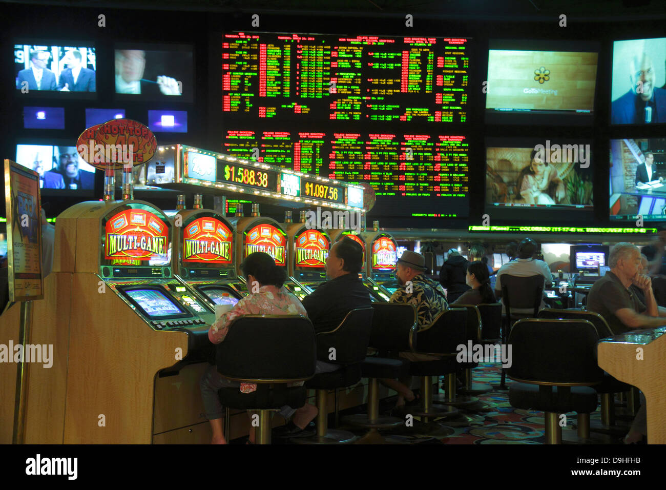 Las Vegas Nevada,Westgate Las Vegas Resort & Casino,race sports book,books,betting,odds,gamblers,gamble,gambling,monitors,big screens,slot machine,mac Stock Photo