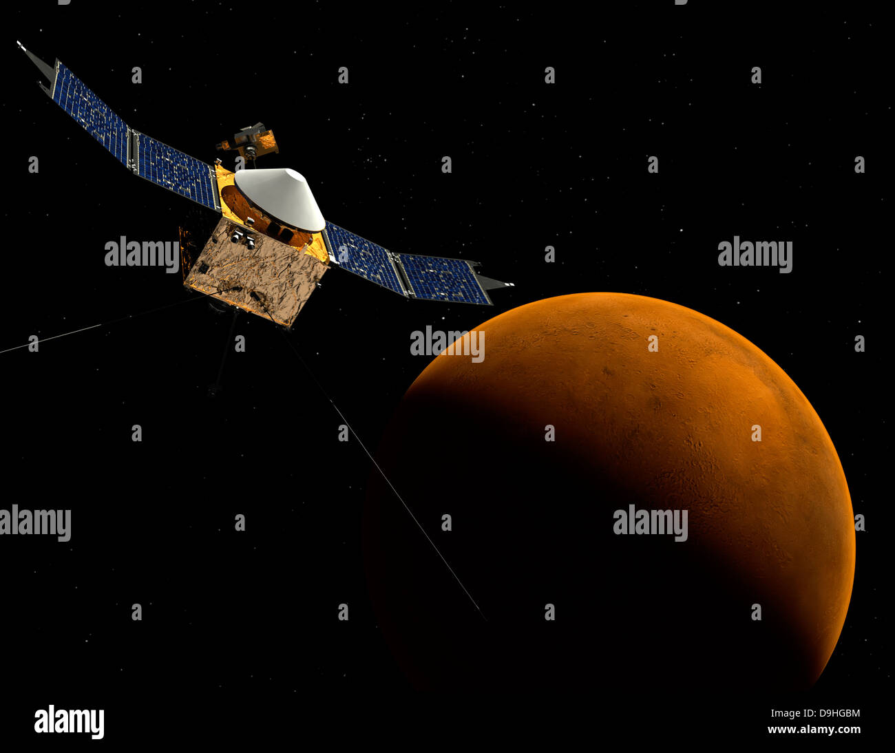 Artist's concept of NASA's MAVEN spacecraft. Stock Photo