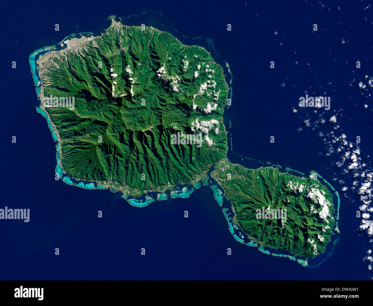 Satellite view of Tahiti. Stock Photo