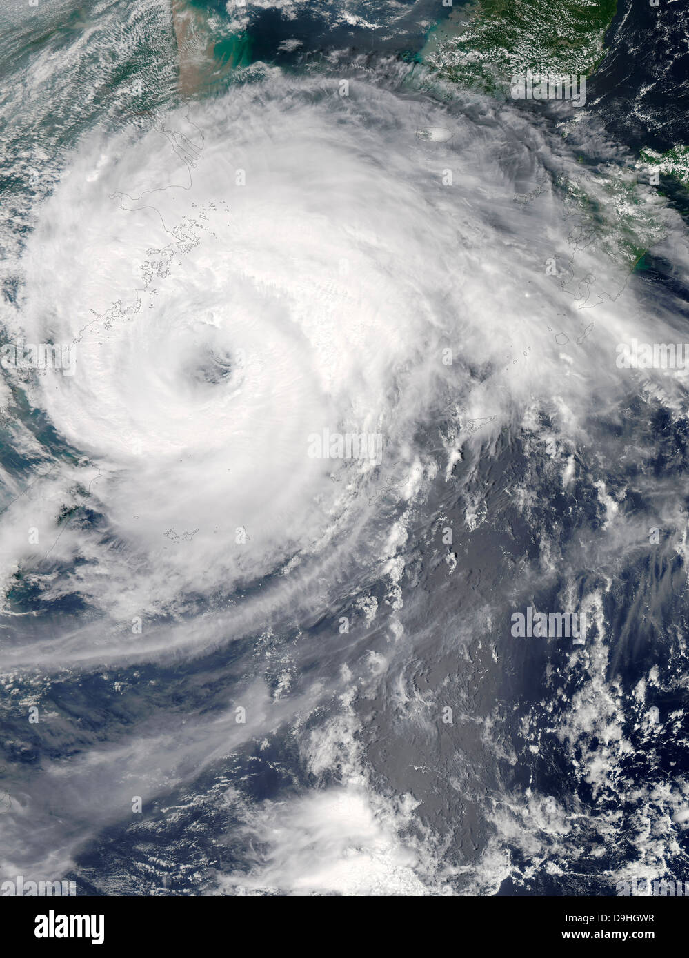 August 7, 2012 - Typhoon Haikui's spiral arms extend far inland over eastern China. Stock Photo