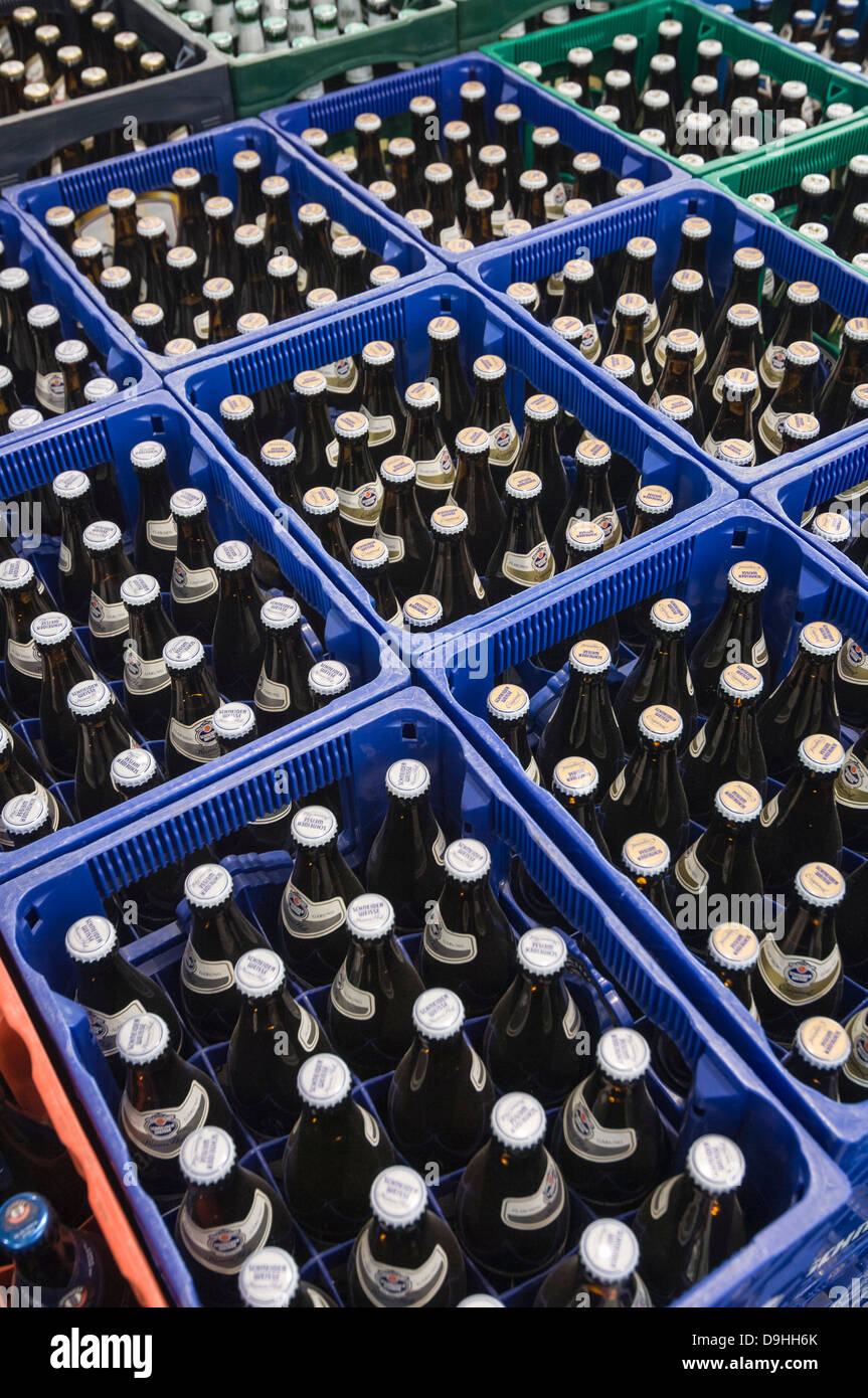 Beer Cases with Bottles Stock Photo