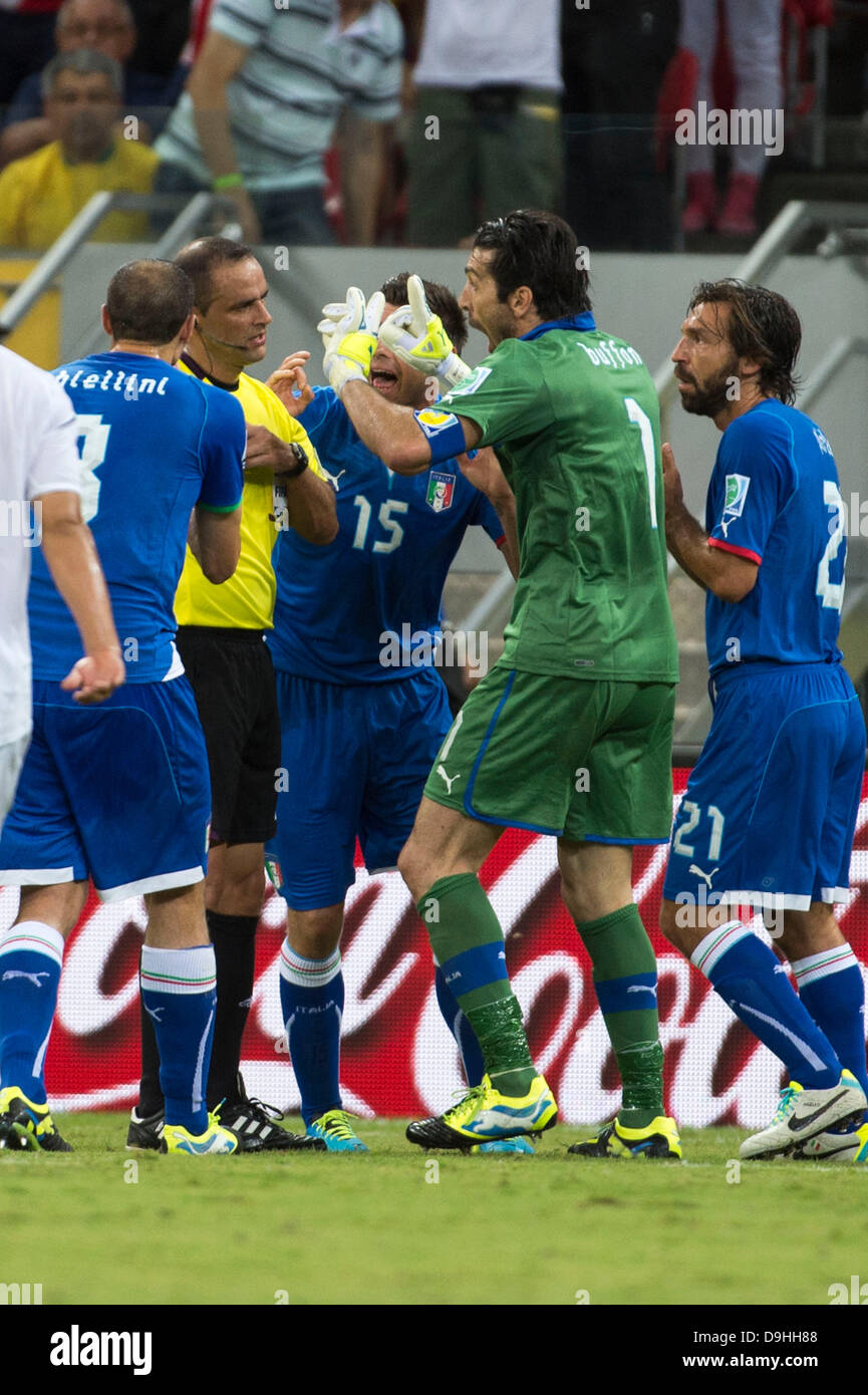 Gianluigi Buffon (ITA), JUNE 19, 2013 - Football / Soccer : Gianluigi Buffon of Italy argues referee after conceding a penalty during the FIFA Confederations Cup Brazil 2013 Group A match between Italy 4-3 Japan at Arena Pernambuco in Recife, Brazil. (Photo by Maurizio Borsari/AFLO) Stock Photo