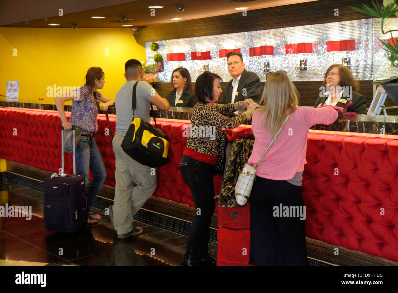 Las Vegas Nevada,Freemont Street,Plaza Hotel & Casino,hotel,lobby,front desk check in reception reservation reservations register registration,check i Stock Photo