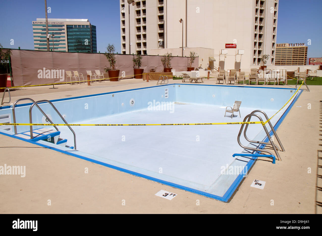 Las Vegas Nevada,Downtown,Plaza Hotel & Casino,hotel,swimming pool,empty,NV130329018 Stock Photo