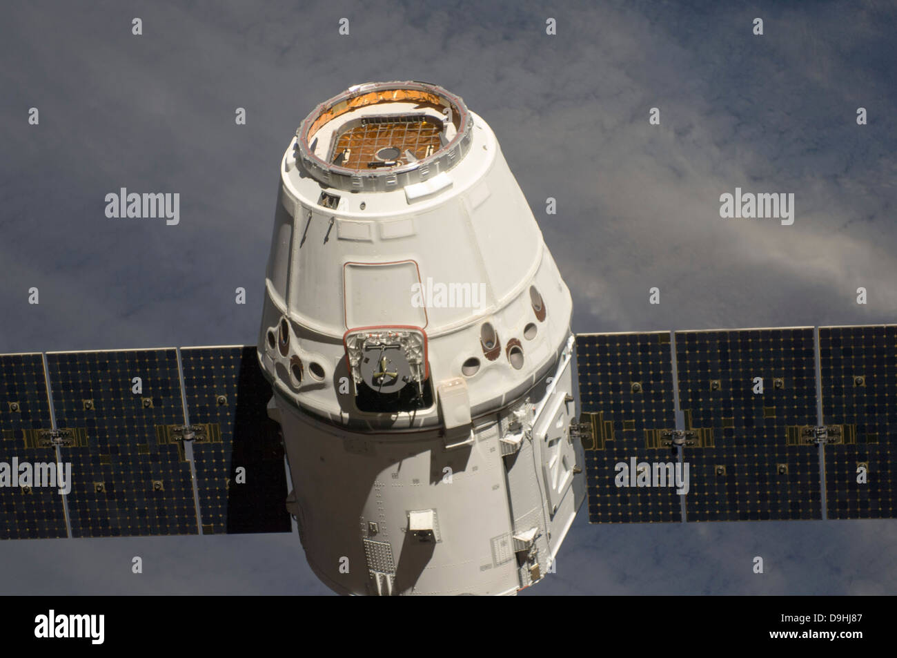 May 25, 2012 - The SpaceX Dragon commercial cargo craft approaches the International Space Station for grapple and berthing. Stock Photo