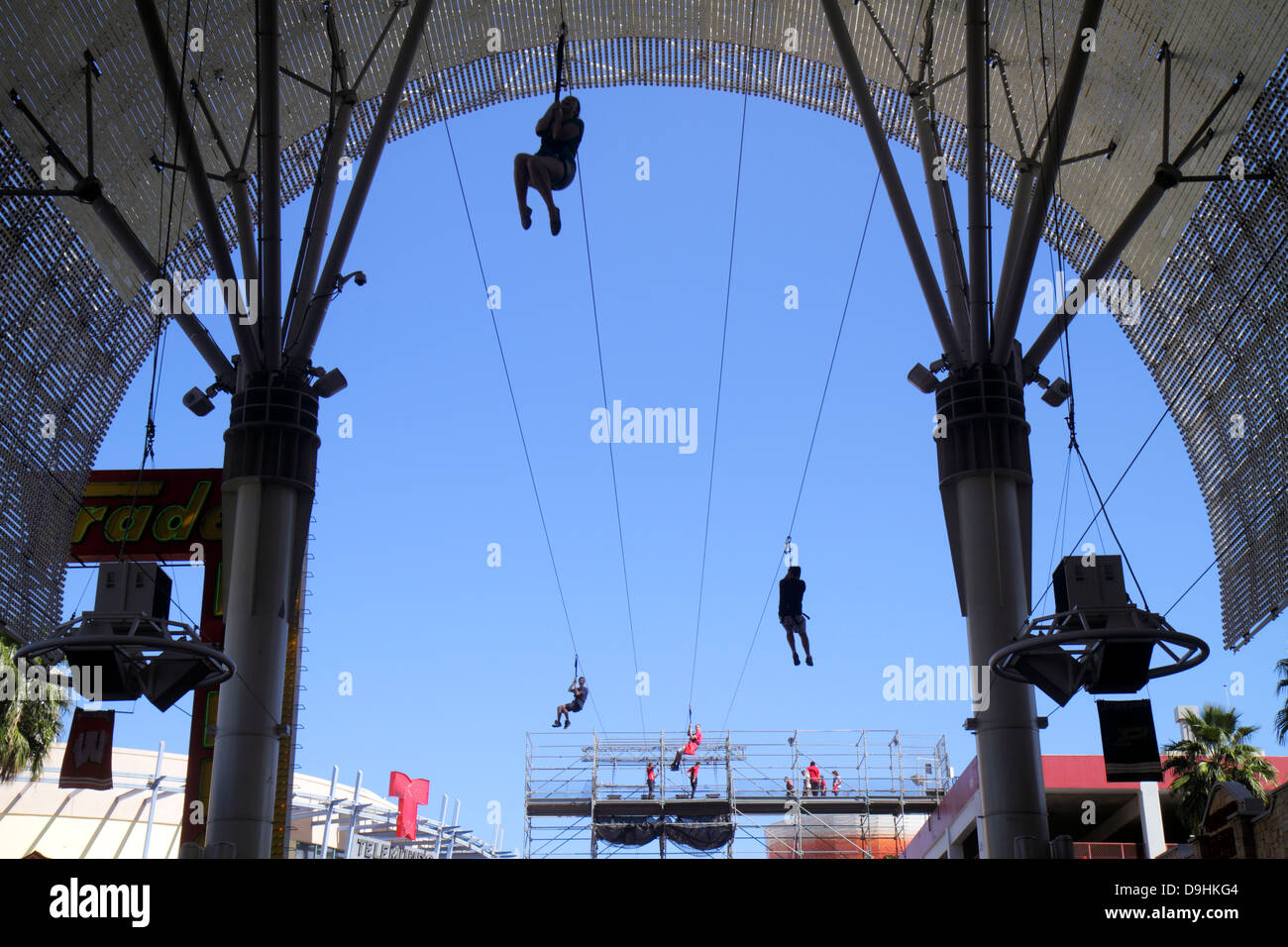 Las Vegas Nevada,Downtown,Fremont Street Experience,FlightLinez,zip line,ride,thrill,NV130329082 Stock Photo