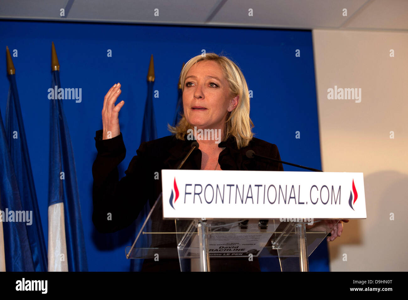 Marine Le Pen attends a press conference held at the National Front&rsquo;s
