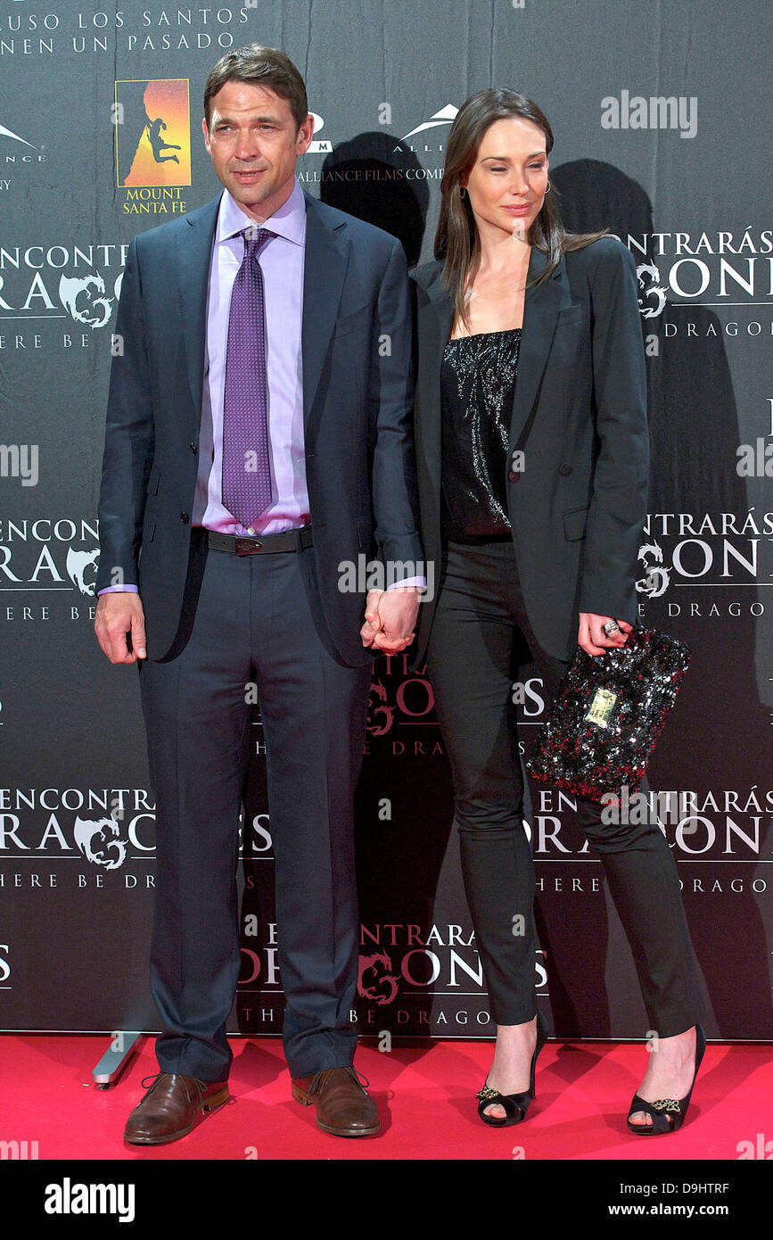 Dougray Scott and wife, Claire Forlani at the spanish premiere of 'There Be Dragons' at Capitol Cinema. Madrid, Spain - 23.03.11  Stock Photo