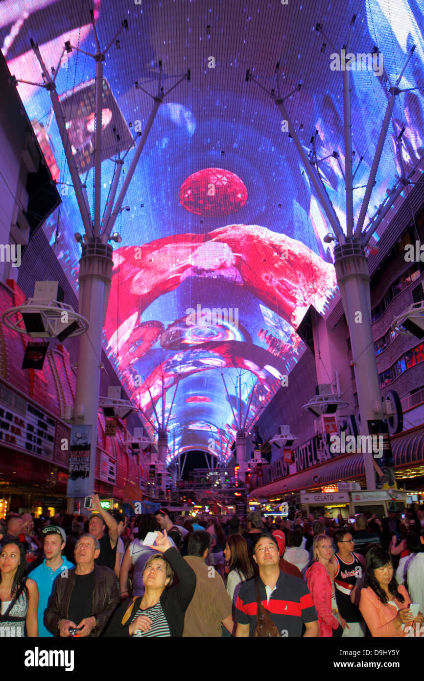 Las Vegas Nevada,Downtown,Fremont Street Experience,pedestrian mall arcade,night nightlife