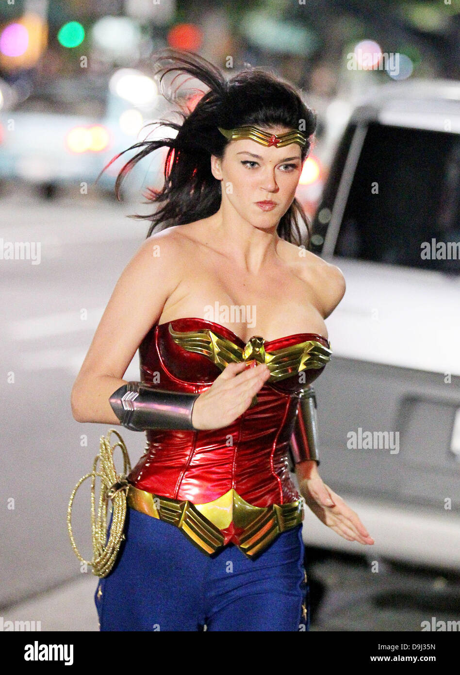 Adrianne Palicki filming on the set of 'Wonder Woman' Los Angeles,  California - 30.03.11 Stock Photo - Alamy