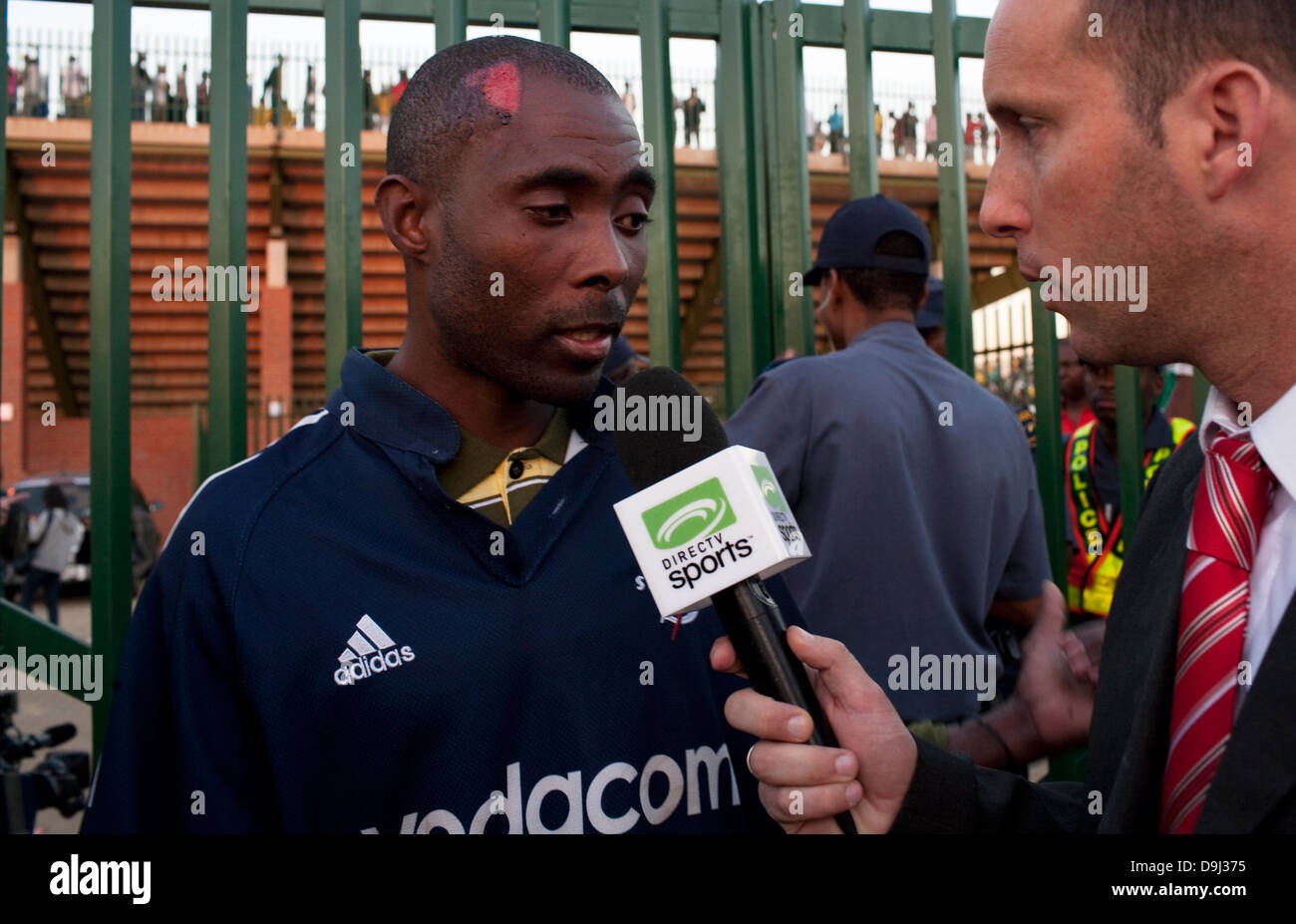 <p>One fans who was injured Makhulong stadium in Tembisa Johannesburg during friendly against North Korea on June 6 ahead 2010 Stock Photo