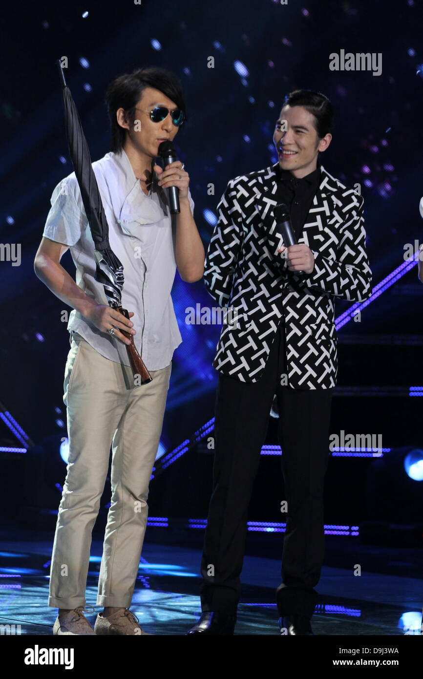 Yang Kun, Jam Hsiao and boy group Yu Quan at press conference of