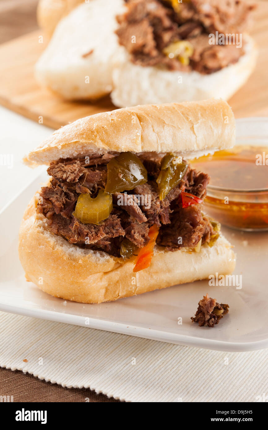 Juicy Homemade Italian Beef Sandwich with hot peppers Stock Photo Alamy