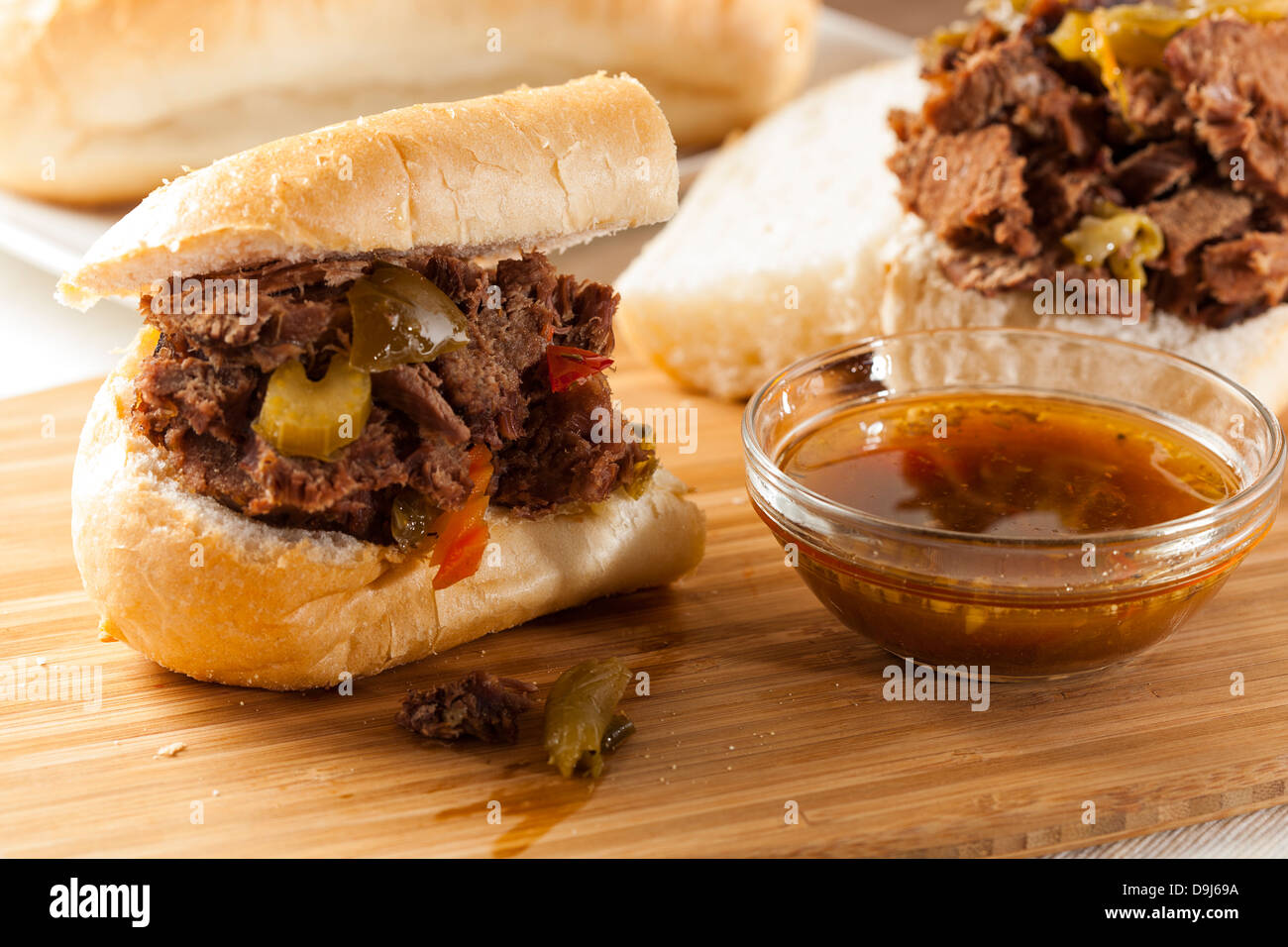 Juicy Homemade Italian Beef Sandwich with hot peppers Stock Photo Alamy