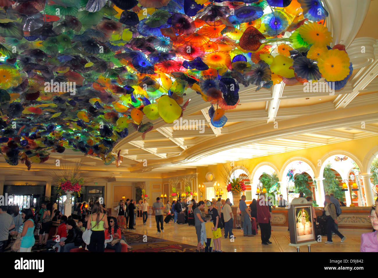 Las Vegas Nevada,The Strip,South Las Vegas Boulevard,Bellagio,hotel,casino,lobby,ceiling,glass,Chihuly,guests,NV130331022 Stock Photo