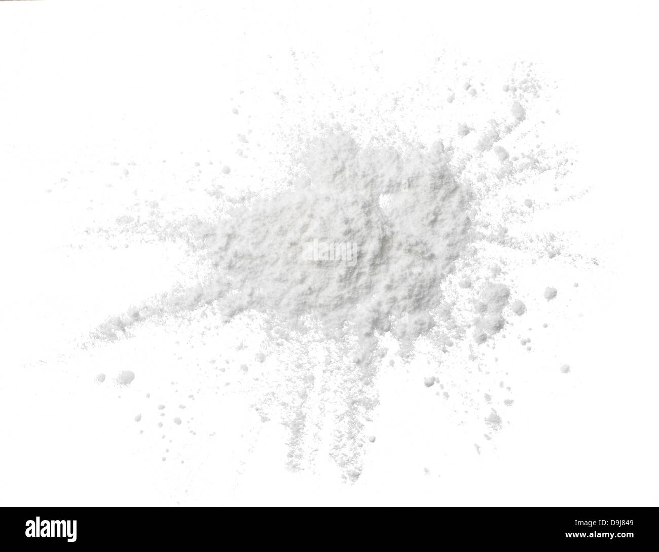 pile of loose white powder makeup cut out onto a white background Stock Photo