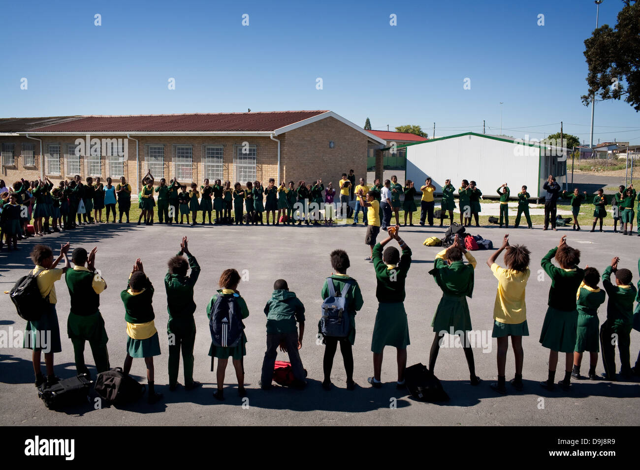 Grassroot Soccer uses power soccer to educate inspire mobilize communities to stop spread HIV Closing circle end girls' Stock Photo