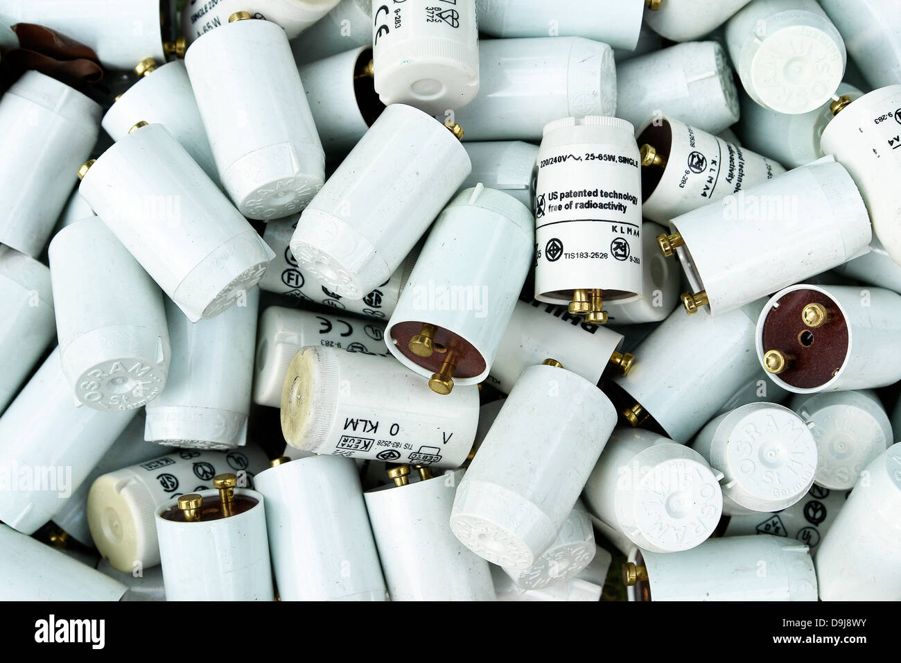 Old starters for fluorescent lamps Stock Photo Alamy