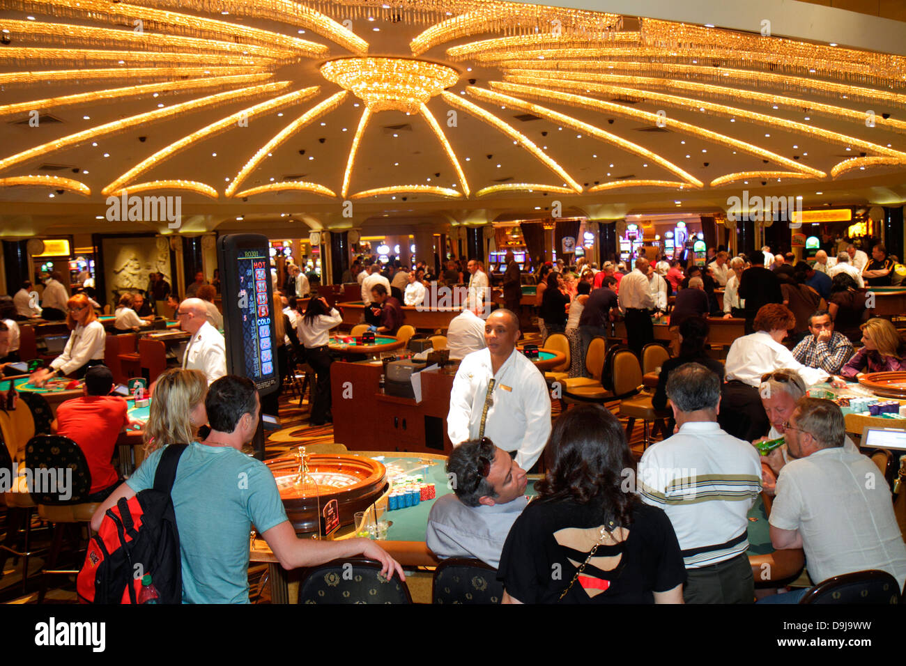 Las Vegas Nevada,The Strip,South Las Vegas Boulevard,Caesars Palace Las Vegas Hotel & Casino,gamble,gambling,gamblers,players,tables,roulette,Black Bl Stock Photo
