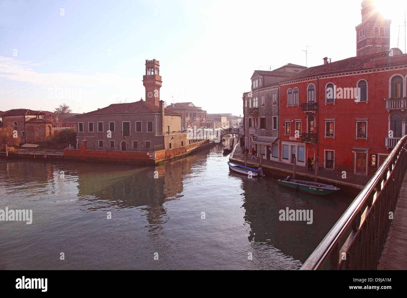 The Grand Canal and San Pietro Martire bridge Murano Island Venice Italy Stock Photo