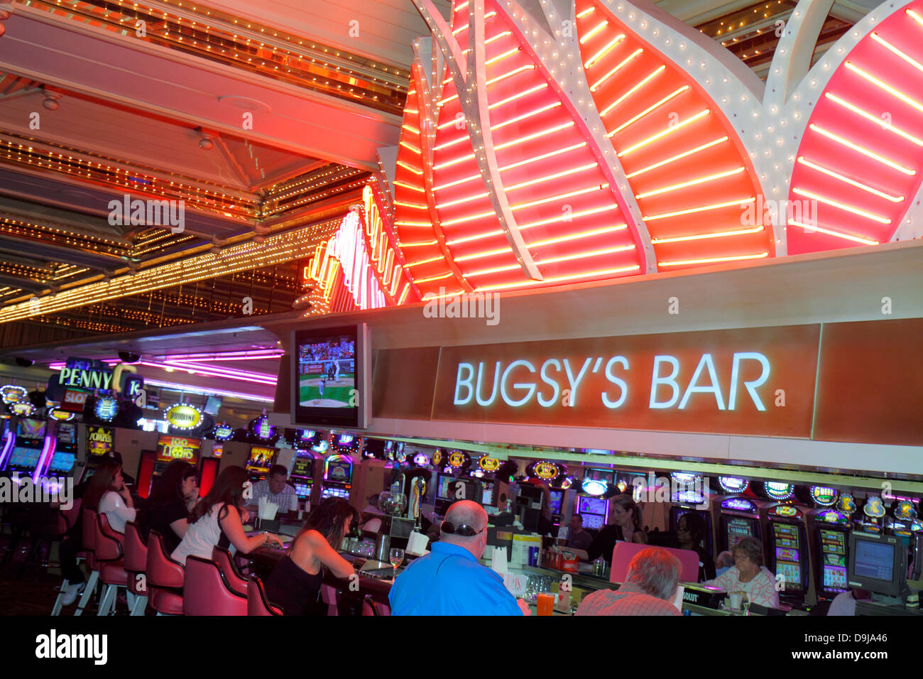 Las Vegas Nevada,The Strip,South Las Vegas Boulevard,Flamingo Las Vegas Hotel & Casino,bar lounge pub customers,neon,sign,NV130401010 Stock Photo